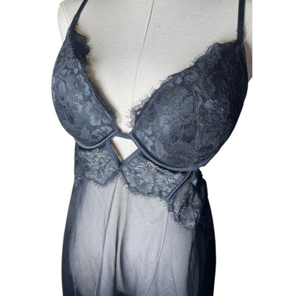 LaSenza Large Babydoll Lingerie Outfit Black Push Up Sexy Sheer Lace Chemise Bra - Picture 6 of 13